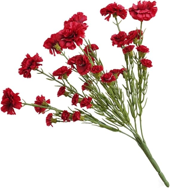 Artificial Silk Carnations Bouquet 43cm with Stems for Wedding Home Garden Decoration Red White Rose-Red(Bright Red)