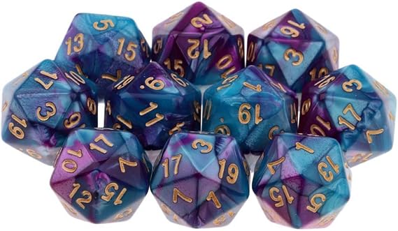 多面体ダイス10個セット D20ダイス 20mm アクリル 20面 ゲームサイコロ ダンジョンズアンドドラゴンズ RPG MTG DND ダイステーブルゲーム用 パープルブルー