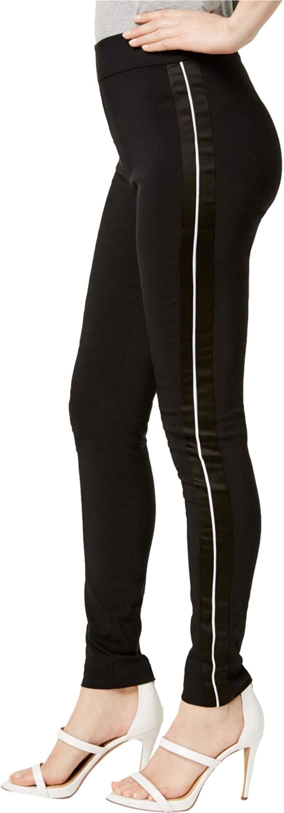 INC Womens Satin Trim Ankle Skinny Pants Black 8