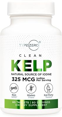 Type Zero Clean Kelp Iodine Tablets 60 Servings, 325 MCG Per Serving - Natural Source of Iodine from Sea Kelp, Non-GMO, Gluten Free