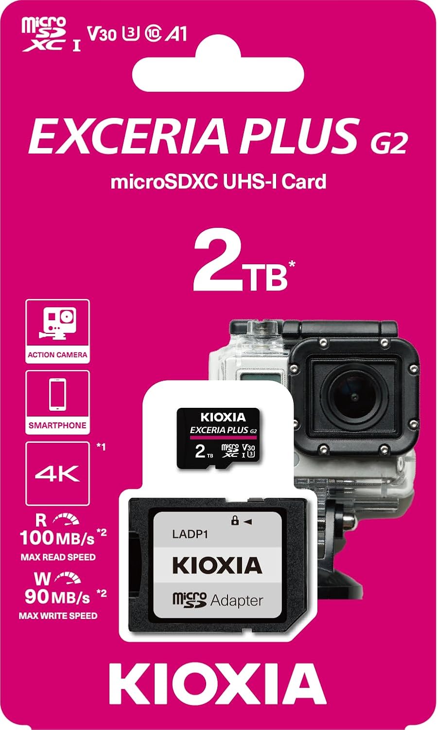 KIOXIA 2TB Exceria Plus G2 Micro SDXC 4K 100/90MB/sn Hafıza Kartı (SD Adaptörlü)