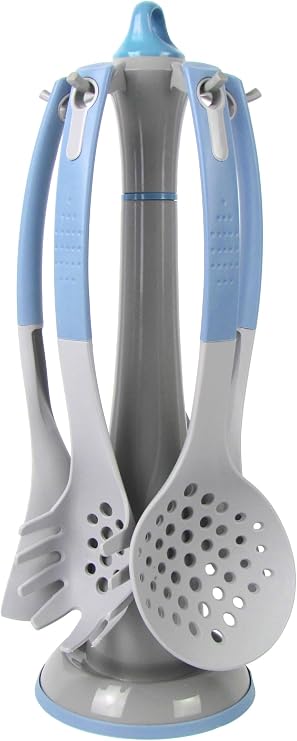 XL 18-Piece Kitchen Starter Set: 6-Piece Pan Set 6-Piece Knife Set 6-Piece Kitchen Utensil Set (Blue Kitchen Utensil Set)
