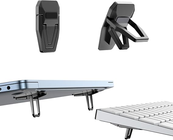 Zinc Alloy Computer Keyboard Stand for Desk, Foldable Keyboard Riser with 2 Angle Adjustable, Self-Adhesive Invisible Laptop Stand for Desk (2pcs, Black)