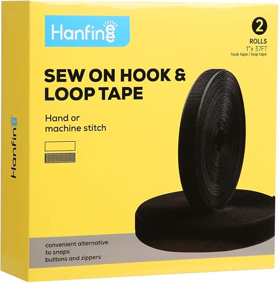 1 Inch Width Sew on Hook and Loop Tape, Black, 37ft