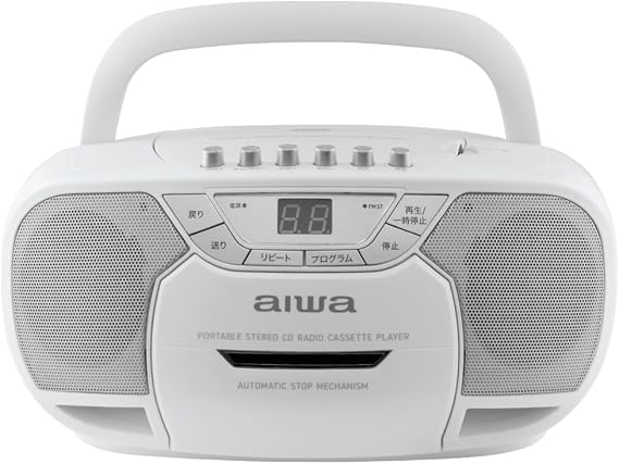 aiwa CRC2 GAA5-CRC0002 WH CD Radio Cassette Recorder, Wide FM Recording, Disaster Prevention