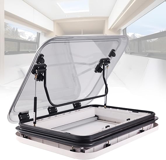 RV Replacement Roof Double-Layer Window, Universal Vent Hatch, with Sunshade and LED Light, for Trailer Motorhome Caravan,800×500mm