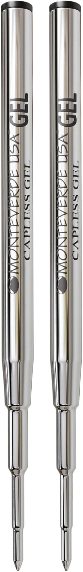 Monteverde Capless Gel Refill to Fit Montblanc, Medium, Black, 2 Pack