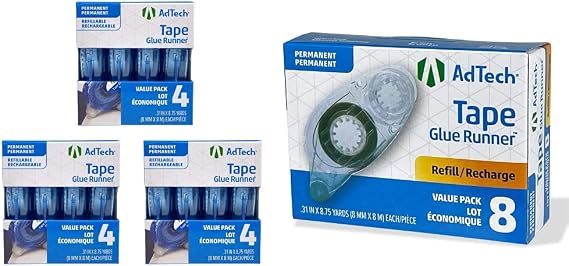 Adtech 05603 Glue Runner Permanent 35 Yards Total - Pack of 3 (4 Each) & 05674 Permanent Crafter's Tape Refills, Single Unit
