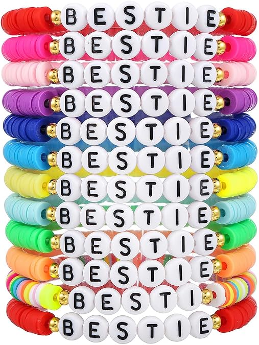 Friendship Bracelets BFF BESTIE Colorful Clay Beaded Stretch Bracelets