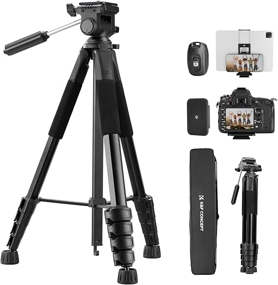 K&F CONCEPT 75" Aluminum Camera Tripod, Lightweight and Compact for Travel | Compatible with Canon Nikon DSLR Camera, Cellphone Clip and Remote Control for Shooting and Video Recording S255A3+BV01