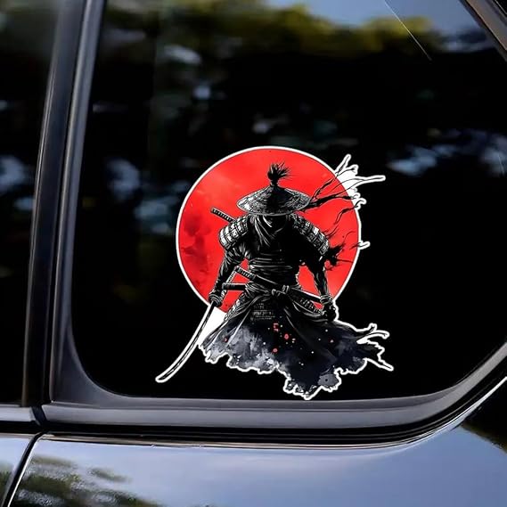 2pcs 4.72''x5.12'' Samurai Designed by Sunset Car Stickers, Vinyl JDM Sticker for Bumper, Car, Truck, Waterproof, Easy to Apply #2BZ292