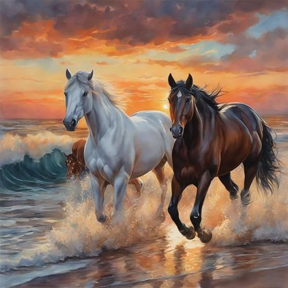 Stalente Diamond Painting Kits for Adults Horse, 5D DIY Diamond Art Kits for Beginners Round Full Drill Diamond Painting for Home Wall Decoration Gift 1212inch, Animal