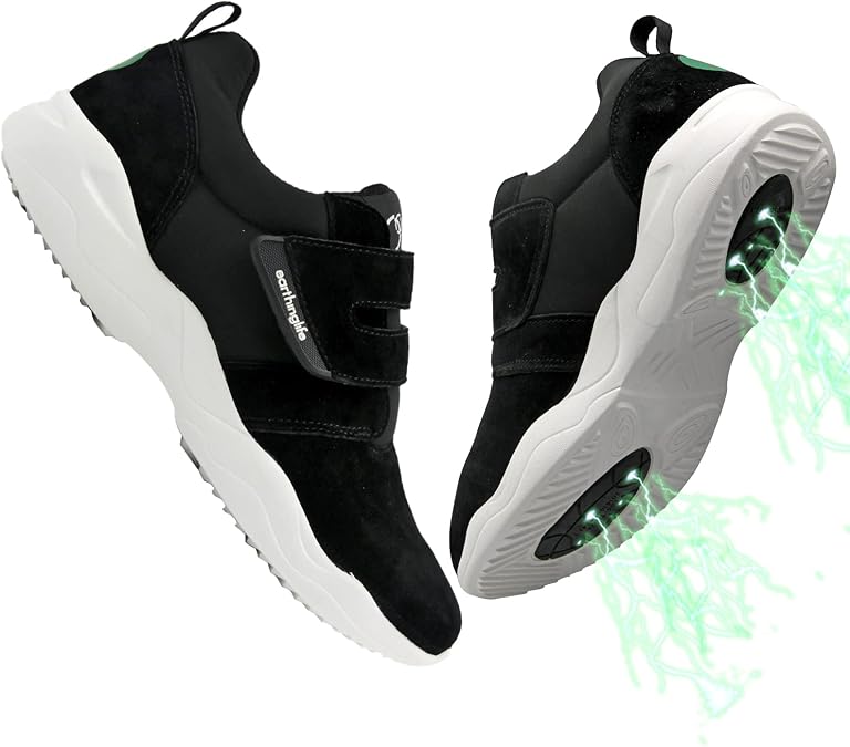 Grounding Earthing Shoes with Artificial Suede Upper Grounded Therapy Conductive Hook & Loop Sneaker for Men Women