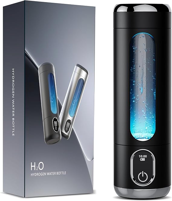 Portable Hydrogen Water Bottle Generator - Up to 6000 PPB H2 Molecular Hydrogen Infusion, SPE/PEM Technology Rechargeable Hydrogen Water Machine for Sports/Travel/Office/Gym - 8.8 oz (Black)