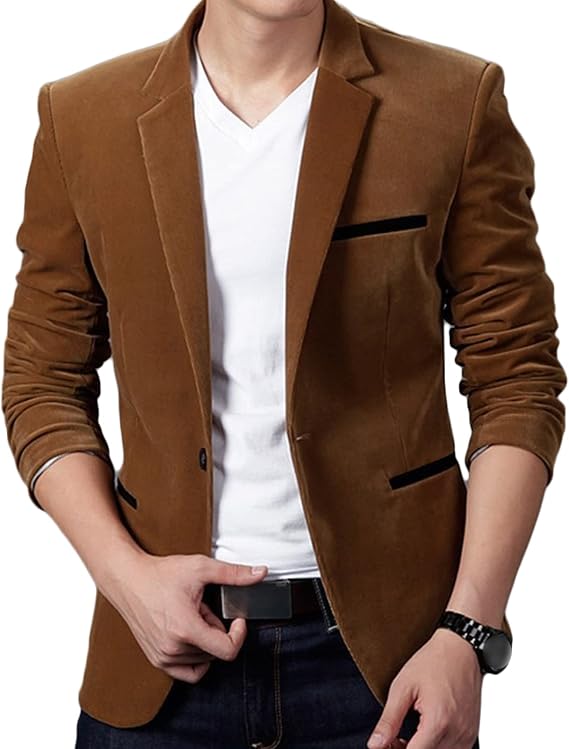 Men's Vintage One Button Blazer Lightweight Solid Casual Sport Coat Single Breasted Slim Fit Suit Jacket