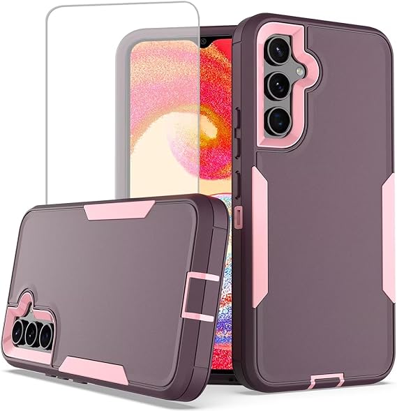 Case for Galaxy A54 5G Case, Samsung A54 5G SM-A546E with Tempered Glass Screen Protector, Rugged Dual Layer Support Magnetic Car Mount Protective Cover for Samsung Galaxy A54 5G Purple Pink