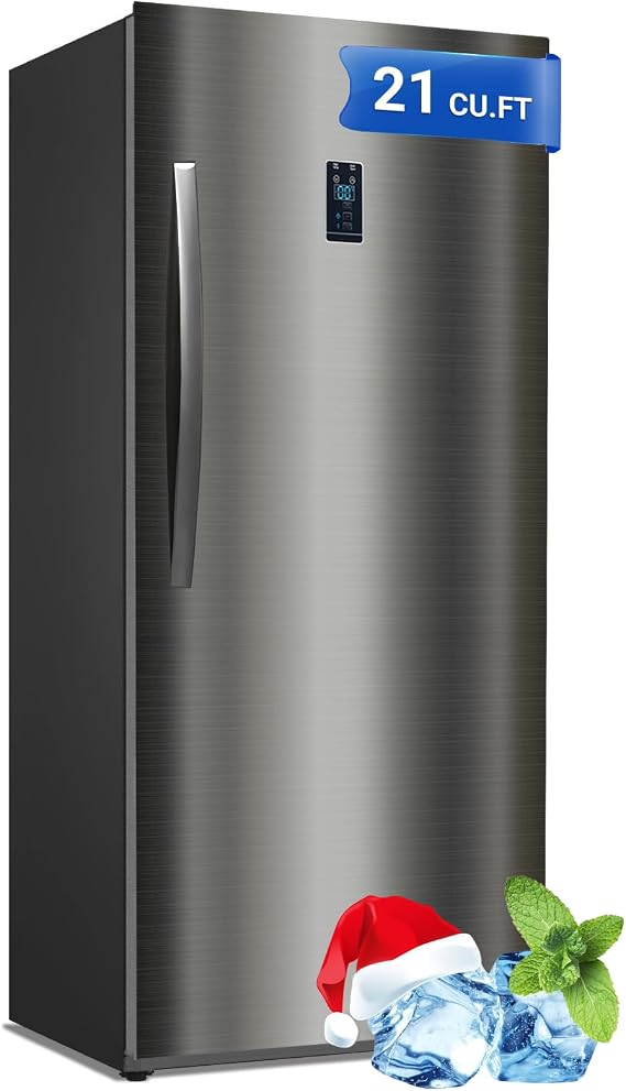 21 cu.ft Upright Freezer, Freezer Upright Frost Free Upright Freezers with LED Display,Stainless Steel Convertible Refrigerator Freezer for Garage,Kitchen Use