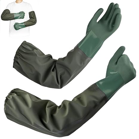 27" Pond Gloves Long Rubber Gloves Elbow Length Waterproof Drain Cleaning Gloves Reusable Heavy Duty Chemical Resistant Protective Gloves for Aquarium Fishery Machinery Industry