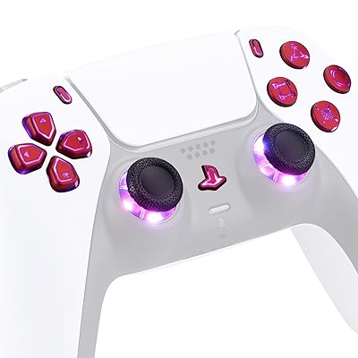 eXtremeRate Multi-Colors Luminated Dpad Thumbstick Share Home Face Buttons for PS5 Controller BDM-010 020, Scarlet Red Classical Symbols Buttons DTF V3 LED Kit for PS5 Controller - Without Controller