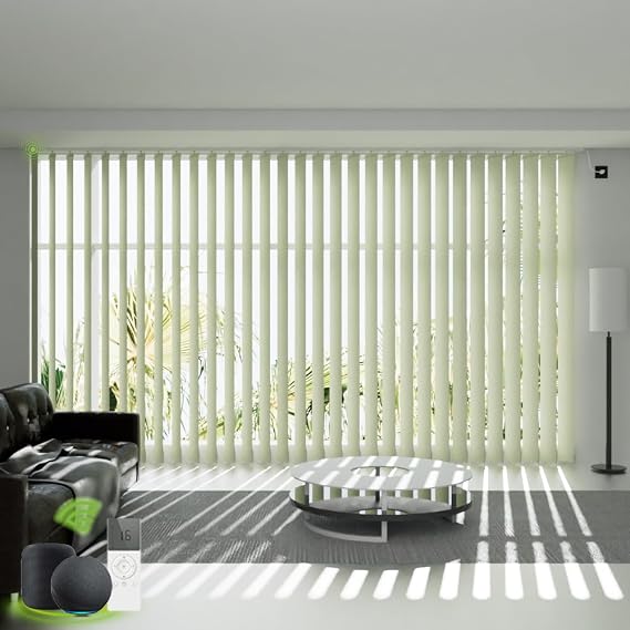 Motorized Vertical Blind Compatible with Alexa Google Home,Smart Vertical Blind Remote Control Privacy Reversible Blackout Blinds for Patio Sliding Glass Door Customize Beige