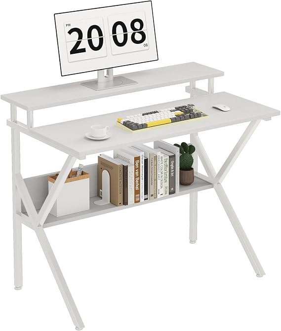 CAIYUN 70cm Computer Desk, Home Office Desk for Home, Small Desk for Spaces, White Small Table with Monitor Stand