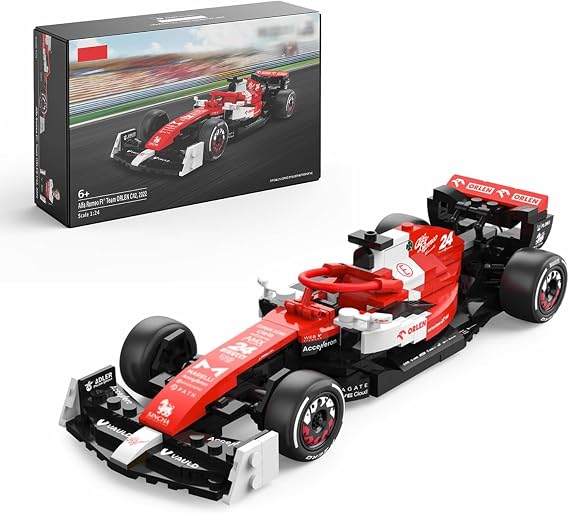1:24 Racing Car Model Building Kit for Alfa Remeo F1 C42, Formula 1 Collectible Construction Set with 340 Pcs Bricks, Wide Gear, Brithday Gift for Adult, Red