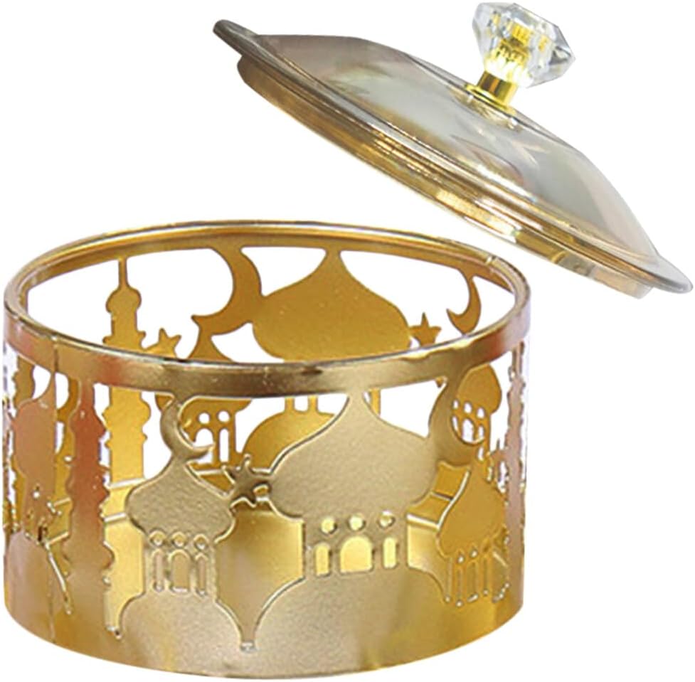 Kichvoe Ramadan Trays Eid Mubarak Plates Moon Ramadan Tray Islam Gold Round Candy Dish Ramadan Food Storage Container for Cookie Candy Dessert Eid Party Activity