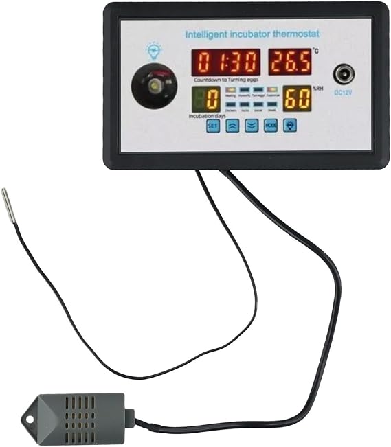 Automatic Egg Incubator Controller with Digital Temperature Humidity Thermostat Four Screen Display for Poultry Hatching Black and White 150x88mm(12v)