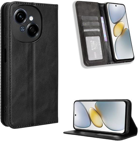 Compatible with Tecno Spark Go 2025 Phone Protective Case,Compatible with Tecno Pop 9 Case,Flip Leather Wallet Cover Compatible with Tecno Spark Go 1 Case Black