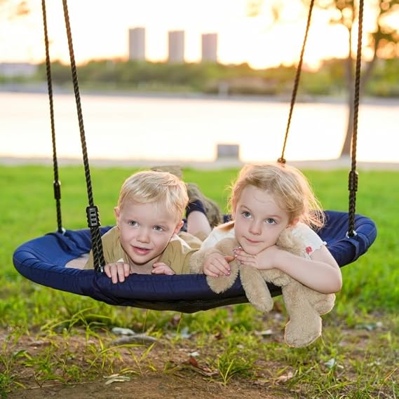 RPET Saucer Swing - 40 Inches Tree Swing for Kids & Adults, Heavy-Duty 700lbs Capacity, Eco-Friendly Hanging Bird Nest Seat for Indoor/Outdoor Play (Royal Blue)