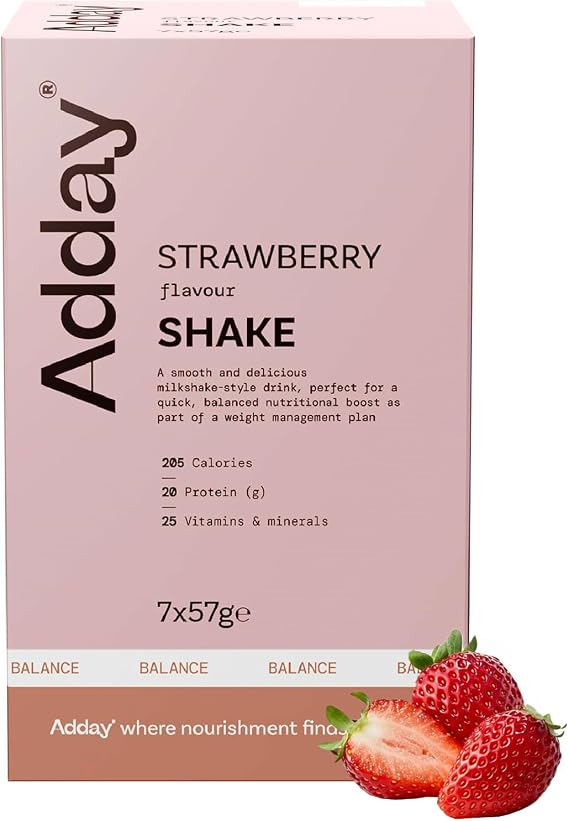 Adday High Protein Meal Replacement Shake - Strawberry - 7 Meals | Meal Replacement Shake, 20g Protein & 26 Vitamins, Low Calorie Total Diet Replacement, Gluten Free, Halal & Kosher