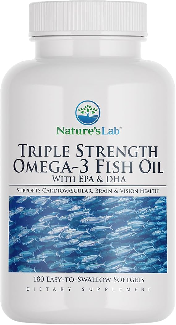 Nature's Lab Triple Strength Omega-3 Fish Oil with EPA & DHA - Supports Healthy Brain Function, Cognitive Health & Circulation - 180 Softgels (3 Month Supply)