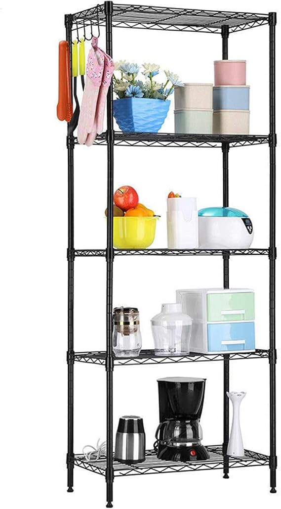 Storage Shelves 5 Tier Shelving Metal Storage Rack 59.1" H x 11.4" W x 21.3" D Adjustable Wire Shelving Unit for Kitchen Basement Pantry Closet Shelves for Garage Shelves Utility Rack Shelf,Black
