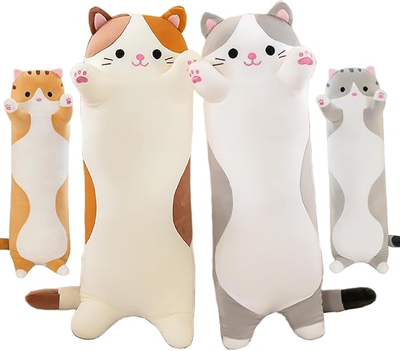 AMOZO Long Cat Plush Pillows, Cute Cat Stuffed Animal Kitten Soft Huggable Cat Plush Toys Pillow for Kids and Adults, 1pcs, 130cm/Grey