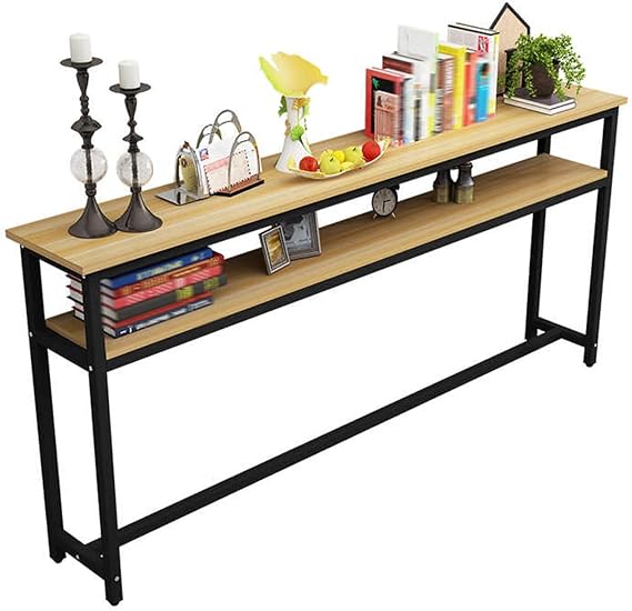 Couch Table, 2-tier Sofa Table, Console Table, Entryway Table with Metal Frame, Narrow Sofa Table, Adjustable Feet, Behind Couch Table, Foyer Entry Table for Hallway(L120xW20cm/L47.2xW7.8in)