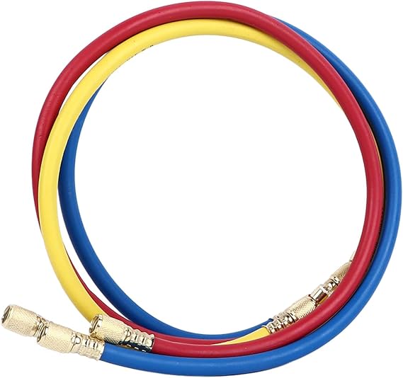AC Charging Hoses Tube, 3ft Refrigerant Charging Hose, Fits for R22 Refrigeration Tri Color, Car Air Conditioning and HVAC Manifold Gauge Hose Kit, Red, Yellow, Blue (Pack of 3)