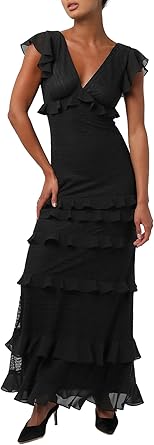 Lulus Women's Nyra Lace Ruffle Maxi Dress