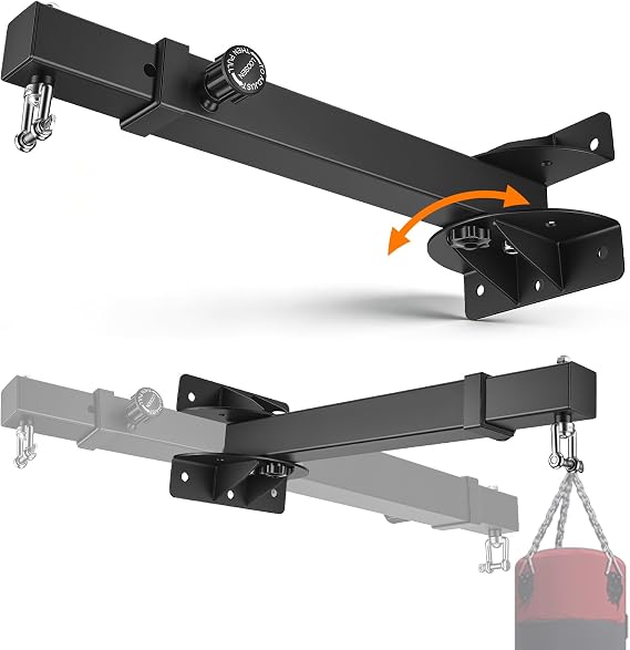 Adjustable Punch Bag Bracket Wall Mounted, 45-66cm Extendable Boxing Bag Stand, Heavy Duty Steel Punch Bag Hanger with 360° Swivel Hook, Foldable for Home Gym & Commercial Use, Holds Up to 400lbs