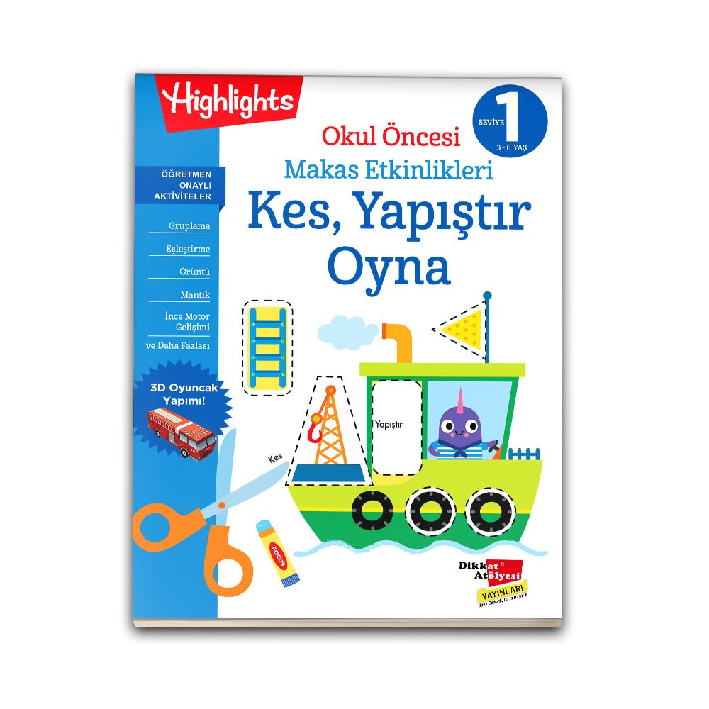 Okul Öncesi Makas Etkinlikleri Kes, Yapıştır, Oyna 1. Seviye Kağıt Kapak – 1 Ocak 2024