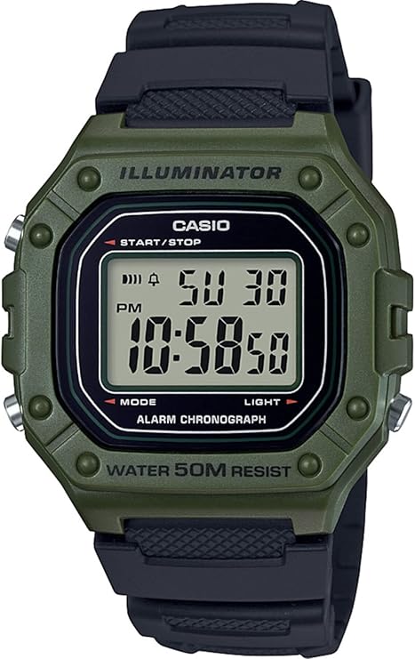 Casio Men's 'Classic' Quartz Stainless Steel and Resin Watch, Color:Black Model: W-218H-3AVCF