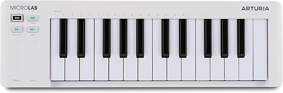 Arturia MicroLab Mk3 - Universal MIDI Controller for Music Production - White | 25 Velocity-Sensitive Keys, USB-C Powered, Pitch and Mod Touch Strips, Sustain Pedal Input, Analog Lab Intro
