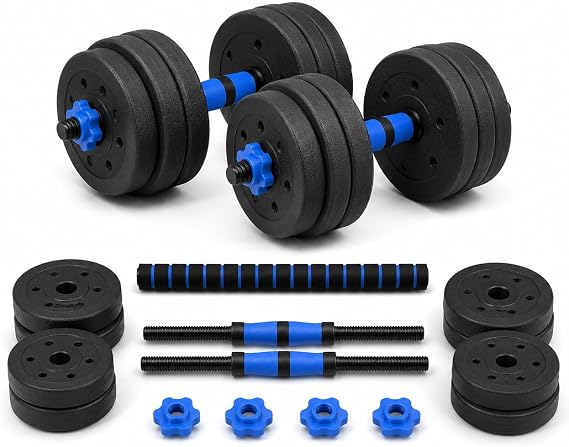 Adjustable Dumbbell Barbell Set 10-50kg, 2 in 1 Home Gym Weights Set with Connecting Rod, Push Bar, Spin Collars & Weight Plates, Black Adjustable Weight Lifting Dumbbells for Strength Training
