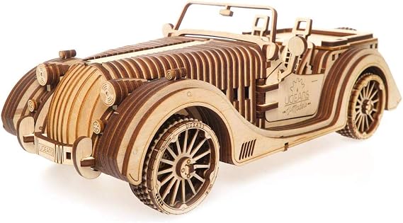 UGEARS VM-01 Roadster Vehicle 3D Wooden car DYI Fun Projects for Adults 3D Mechanical Working Model Idea Plywood Material with Transmission Integrated Great Gift for Car Lovers