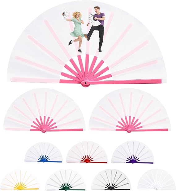 3 PCS Sublimation Fan Blanks White Polyester Hand Fan Heat Transfer Printing for Dancing, Wedding Preference (Pink)