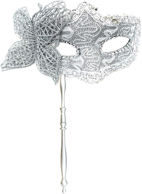 Masquerade Mask with Holding Stick Venetian Mask Mardi Gras Mask Christmas Halloween Costume Carnival Party Butterfly Mask for Women Men