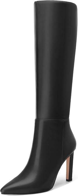 MOVINSTEPS Knee High Boots for Women Stiletto High Heel Pointed Toe Pull on Long Boots Elegant Classic Fall Winter Tall Boots 3.8 Inch