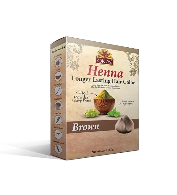 OKAY Pure Naturals Henna Hair Color Brown 2oz Natural Herbal Hair Dye for Gray Coverage, Long-Lasting Color, Conditions & Strengthens Hair, Chemical-Free for All Hair Types