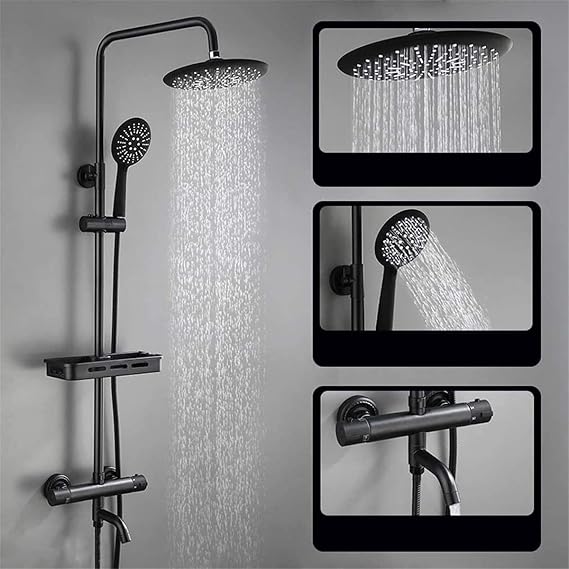 Thermostatic Mixer ShowerEuropean Style Multifunction Storage Booster Showers Shower System with Rainfall Shower and Handheld Shower Shower Set Bath (B A),B-A