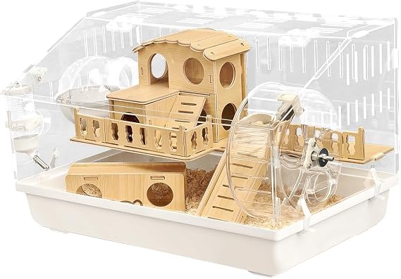 8-in-1 Acrylic Hamster Cage: 2-Layer, Clear Panels, Top-Opening, Full Accessories for Pet Mice, Hamster House for Dwarf Hamsters & Gerbils 18.5"x11.8"x11.8"