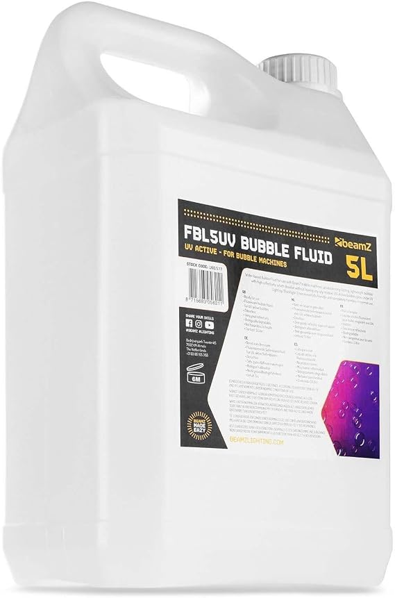 BeamZ Bubble Liquid FBL5UV - 5 L: UV Bubbles Liquid Bubbles Fluid Giant Soap Bubbles Water - 5 L Refill Canister